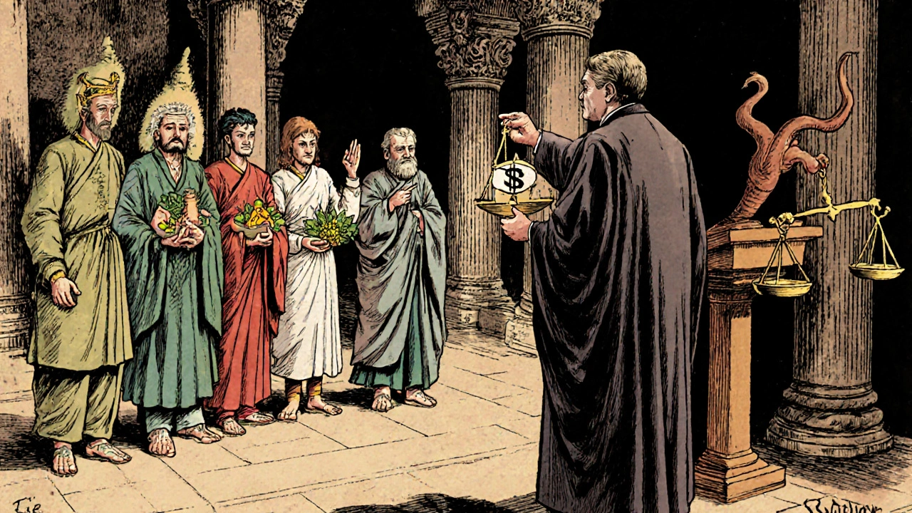 Anthropomorphic supplements in a courtroom scene, judged by cost and effectiveness.