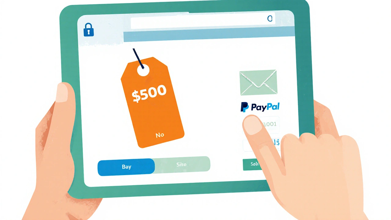 Tablet displaying a secure pharmacy interface with price and payment icons.