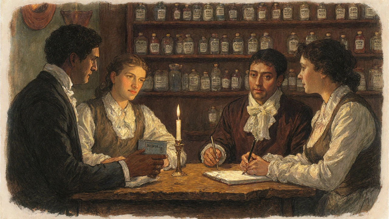 A group exchanging honest feedback with a pharmaceutical representative, samples visible on a wooden table.
