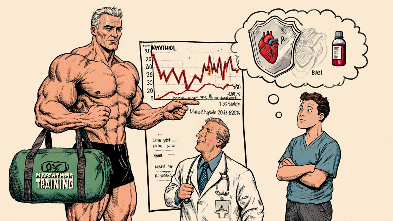 Athlete with high CK levels beside a statin bottle, illustrating muscle pain isn&#039;t always drug-related.
