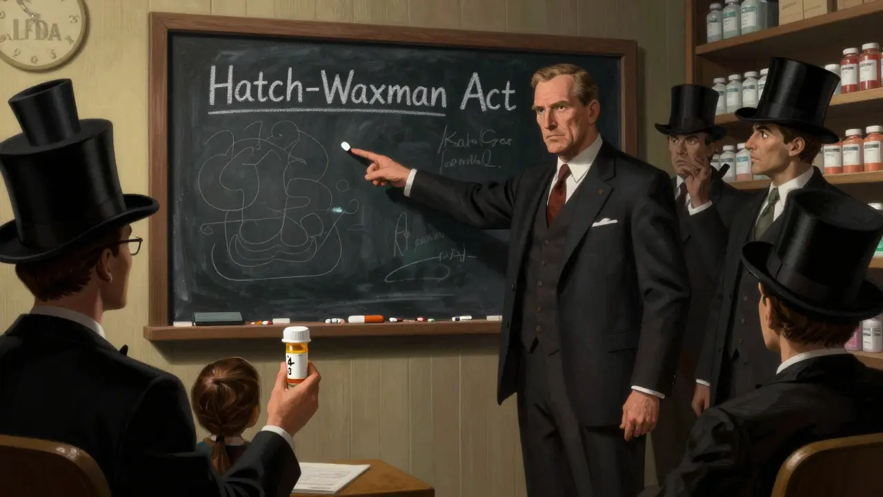 FDA official defending generic drug access against pharmaceutical executives in a dramatic courtroom scene.