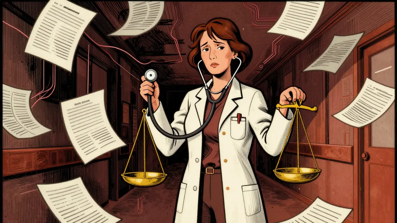 Doctor balancing financial incentives with patient care ethics